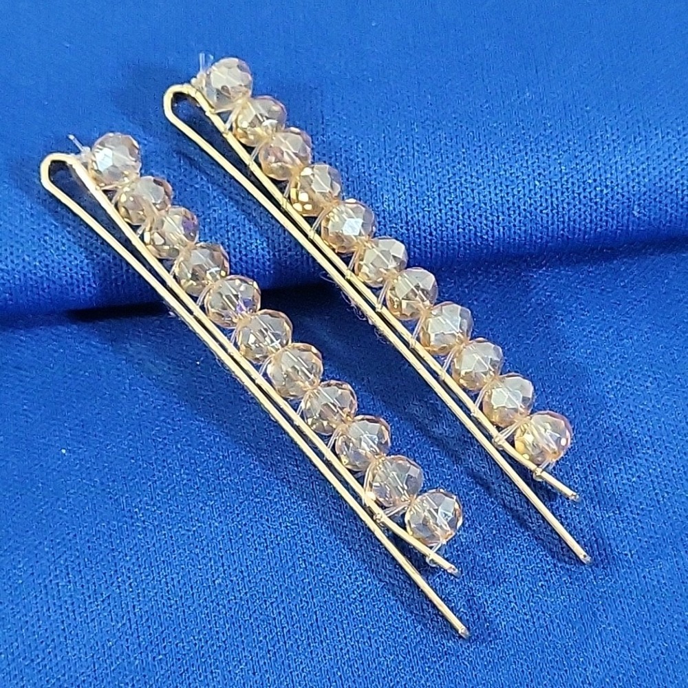 Vintage Beaded Hair Pins‎ Rose-Gold Tone Sparkle Feminine